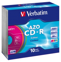 CD-R Verbatim [ slim jewel case 10 | 700MB | 52x | Colour | DataLife+ AZO ] matricas
