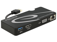 USB3.0 Adapter Delock A -> HDMI/D-Sub15/RJ45/USB A St/Bu adapteris