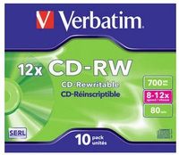 VERBATIM 10x CD-RW 700MB 12x JC biroja tehnikas aksesuāri