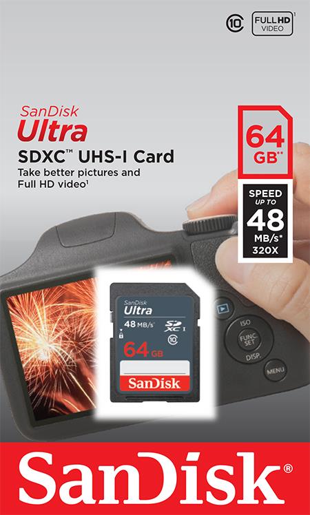 SanDisk Ultra SDHC 64GB CL10 UHS1, Up to 48MBs atmiņas karte