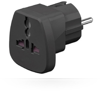 MicroConnect  Universal adapter black work to UK, US, DK, CH, IT. adapteris