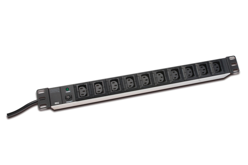DIGITUS  aluminum outlet strip with overload protection IEC C13, 10 outlets 19'' UPS aksesuāri