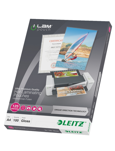 Leitz Lamination pouch A4 UDT 125mic Leitz. Box of 100 pouches laminators