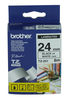 Brother TZ251 TZE-251 P-Touch Tape Black on White 24 mm biroja tehnikas aksesuāri