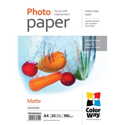 ColorWay Matte Photo Paper, A4, Weight 190 g/m, 20 Sheets foto papīrs