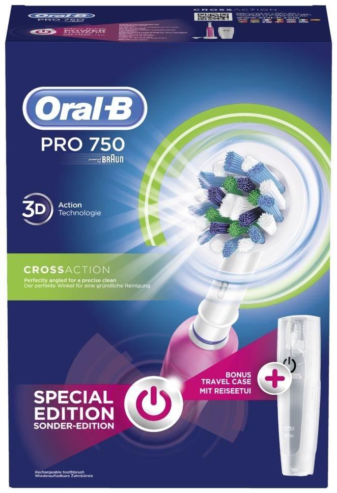 Oral-B Pro 750 Pink Box+Travel Case mutes higiēnai