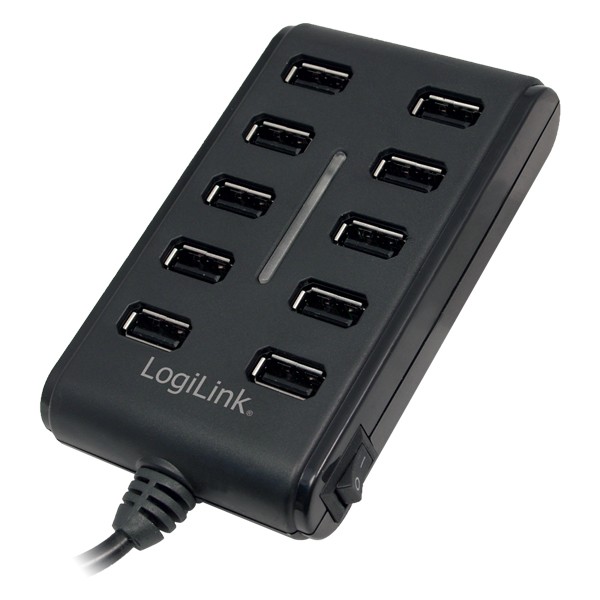 LOGILINK - 10-Port USB2.0 Hub with switch ON / OFF USB centrmezgli