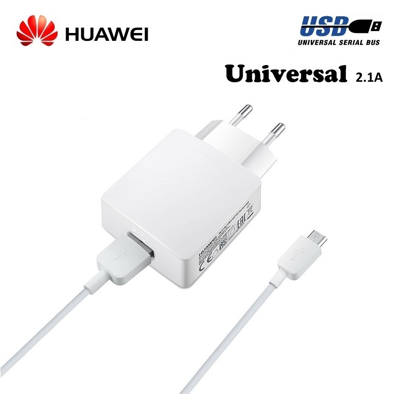 Huawei HW-059200EHQ Universāls  trs USB ligzdas lādētājs 2A + USB Datu Kabelis 1m Balts (EU Blister) iekārtas lādētājs