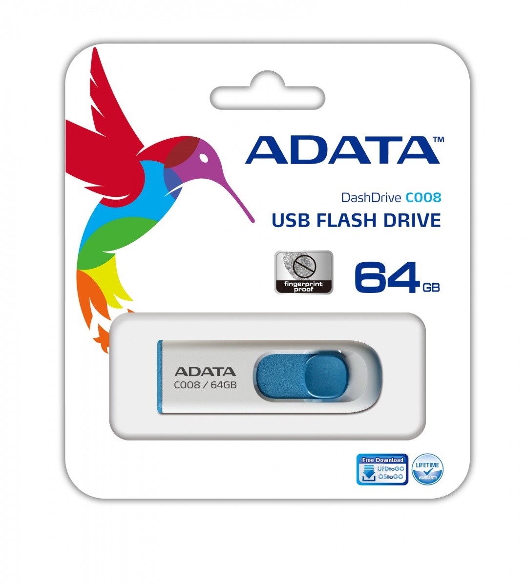 ADATA 64GB C008 USB flash drive USB Type-A 2.0 Blue, White USB Flash atmiņa