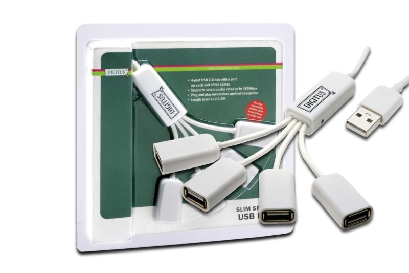 DIGITUS USB 2.0 Mini Hub, 4-port Slim Spider USB centrmezgli