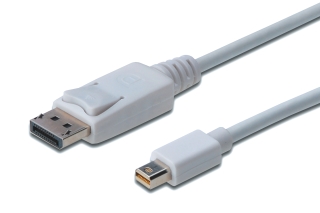 ASSMANN Displayport 1.1a Connection Cable miniDP M (plug)/DP M (plug) 1m white kabelis video, audio