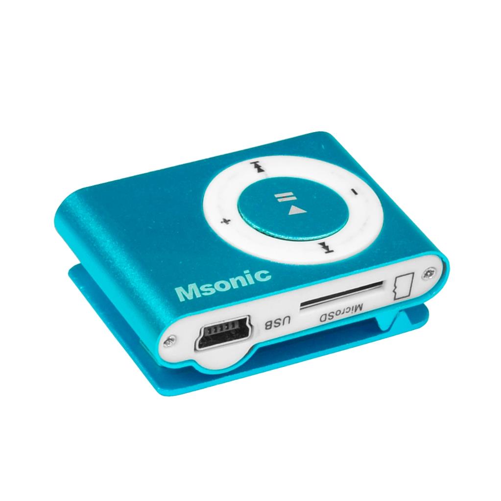 MSONIC MP3 Player with card reader, earphones, miniUSB cable, aluminum blue MP3 atskaņotājs