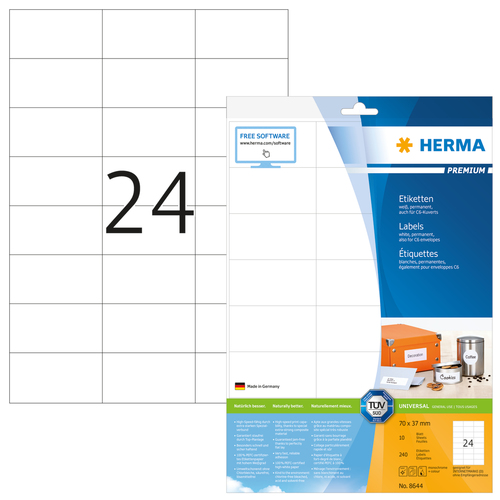Herma Premium 8644, A4, white 70 x 37 mm,240 pc (8644) papīrs