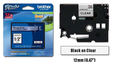 Brother 12mm BLACK ON CLEAR (4m)