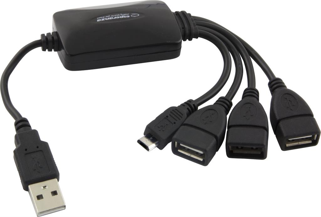 ESPERANZA EA158 Hub 4 Porty USB 2.0 - 3 x USB, 1 x microUSB. USB centrmezgli