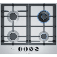 Bosch Hob PCH6A5B90 Gas, Number of burners/cooking zones 4, Stainless steel, plīts virsma