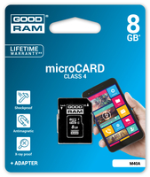 GOODRAM memory card Micro SDHC 8GB Class 4 + Adapter atmiņas karte
