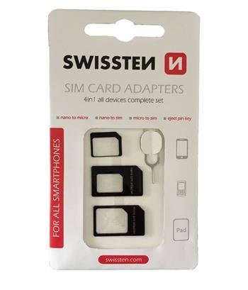 Swissten SIM Kartes Adapteru Komlekts + Adatiņa Slotam Melns aksesuārs mobilajiem telefoniem