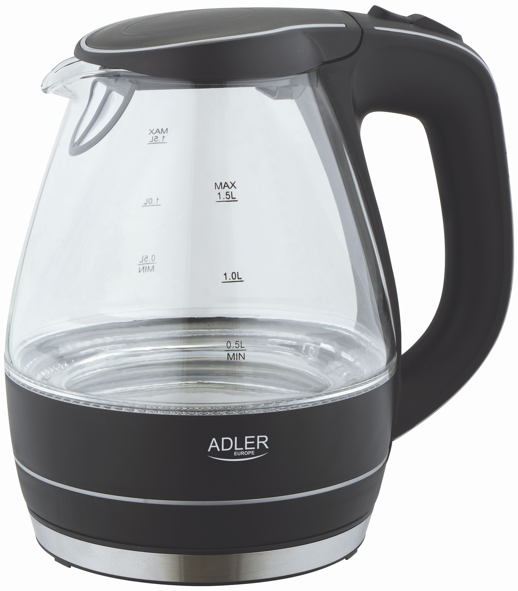 Kettle Adler Kettle AD 1224 Standard, Glass, Black, 2000 W, 360° rotational base, 1.5 L Virtuves piederumi