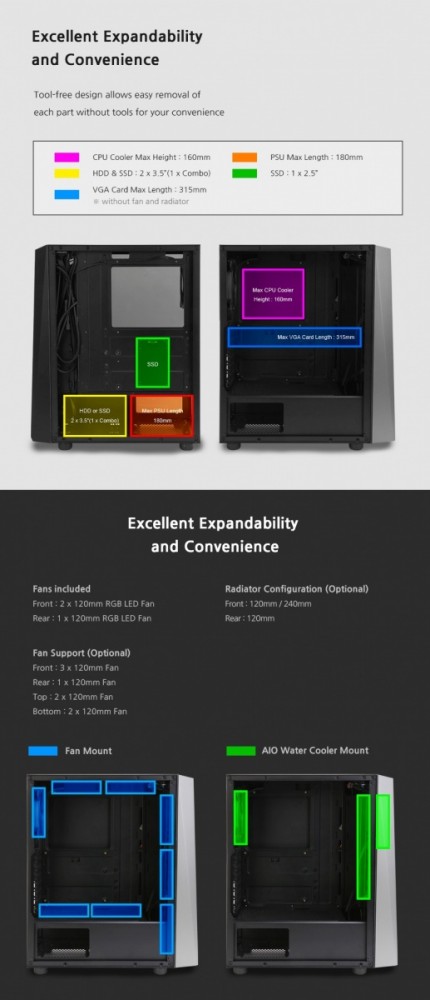 ZALMAN S4 Plus ATX Mid Tower PC Case RGB Fan Datora korpuss