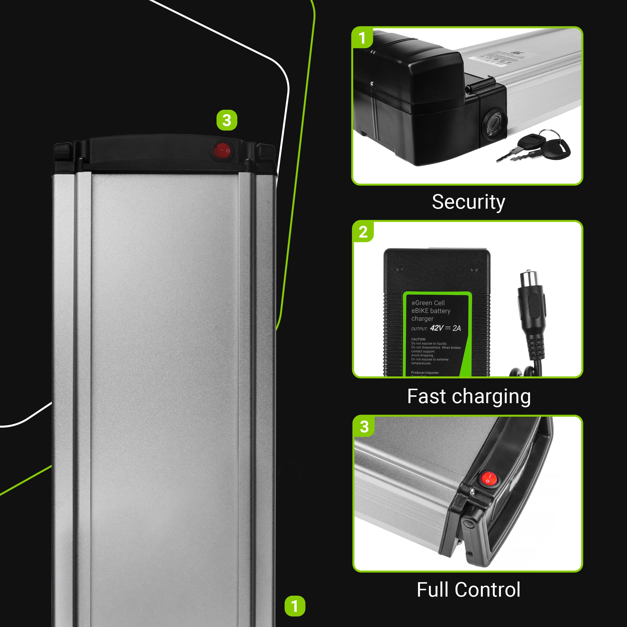 Battery Green Cell Rear Rack 36V 8.8Ah 317Wh for E-Bike Pedelec Elektriskie skuteri un līdzsvara dēļi