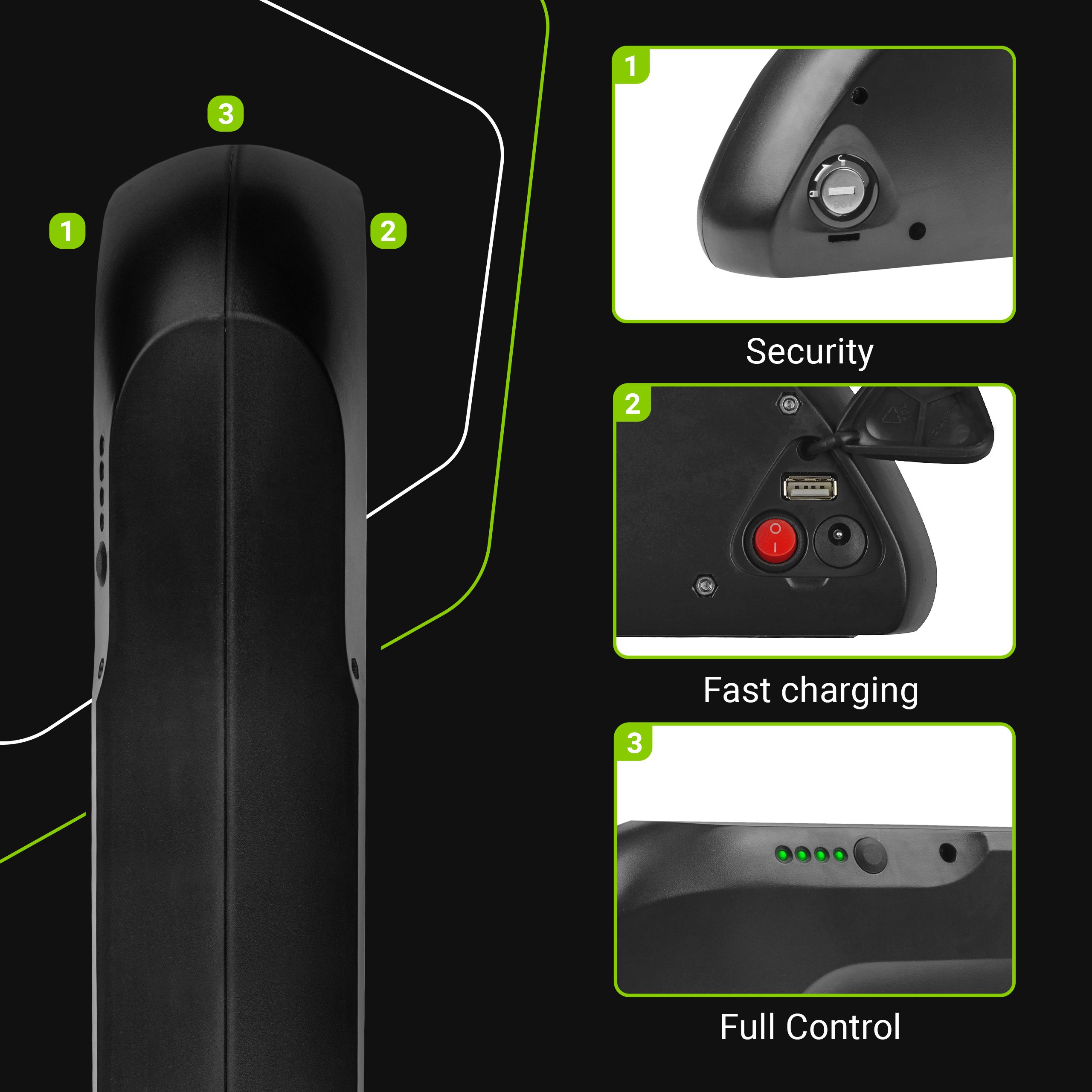 Green Cell Down Tube 36V 15,6Ah 562Wh for E-Bike Pedelec Elektriskie skuteri un līdzsvara dēļi