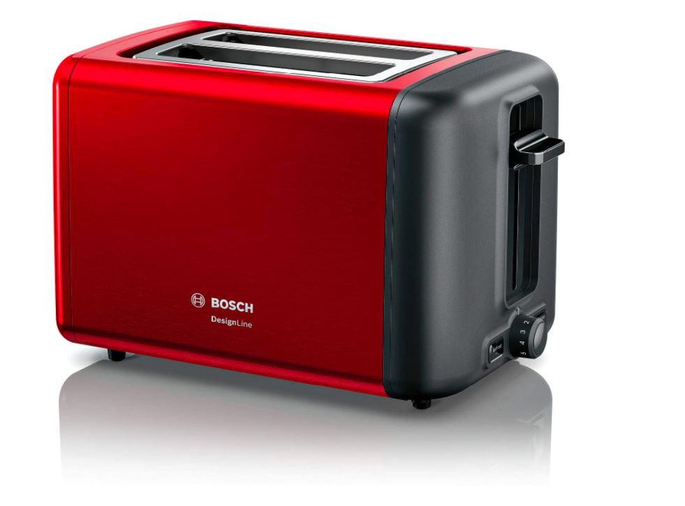 Bosch DesignLine Toaster TAT3P424 Power 970 W, Number of slots 2, Housing material Stainless steel, Red Virtuves kombains
