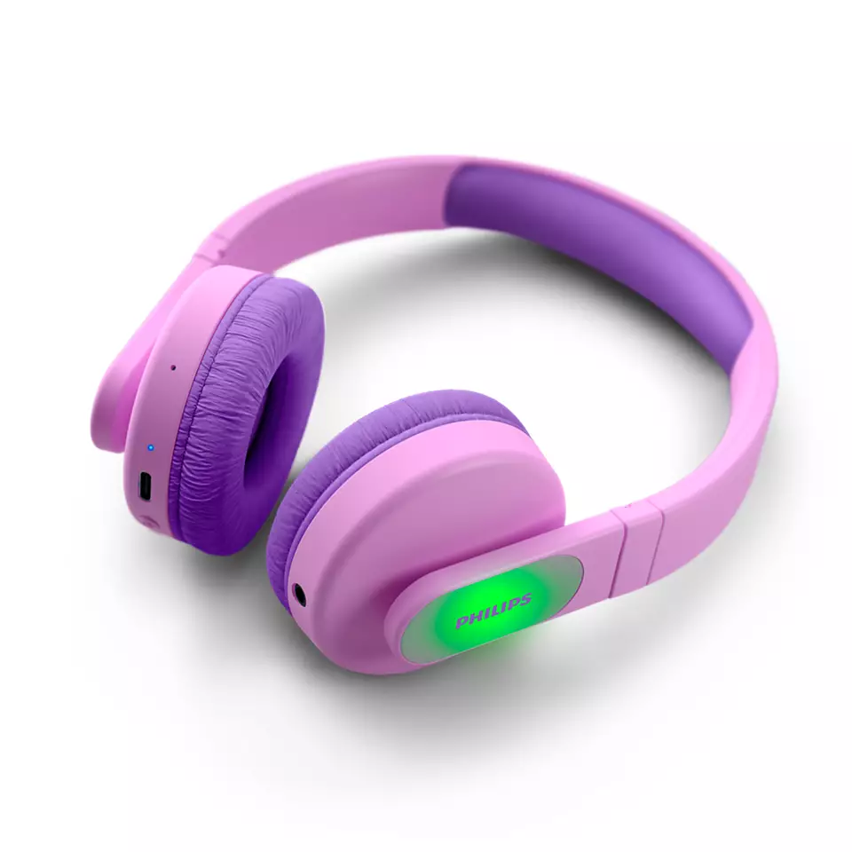 Philips Kids wireless on-ear headphones TAK4206PK/00, Volume limited <85 dB, App-based parental controls, Light-up ear cups, Pink austiņas