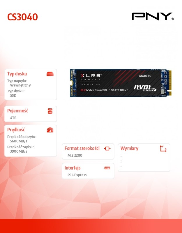 PNY CS3040 M.2 4TB PCI Express 4.0 3D NAND NVMe SSD disks