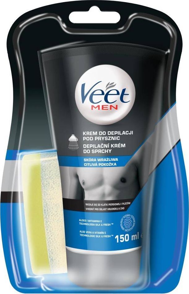 Veet VEET_SET Men depilatory cream for men shower sensitive skin 150ml + sponge kosmētika ķermenim