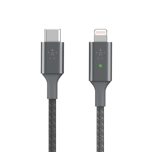 Belkin Smart LED Cable grey 1,2m USB-C / Lightning   CAA006bt04GR kabelis, vads