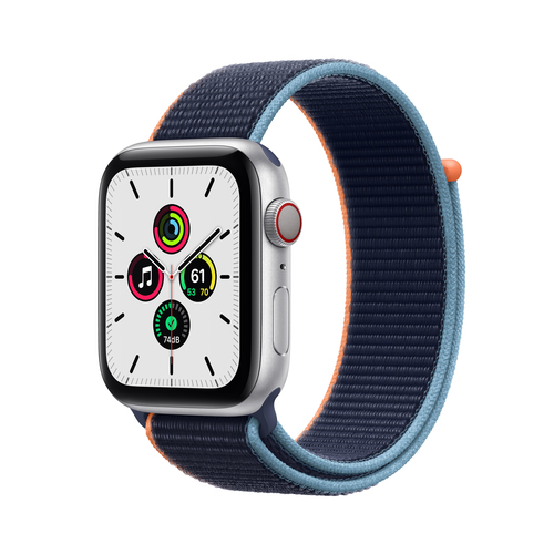Apple Watch SE GPS + Cell 44mm Silver Alu Deep Navy Sport Loop Viedais pulkstenis, smartwatch