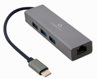 Gembird A-CMU3-LAN-01 USB-C Gigabit network adapter with 3-port USB 3.1 hub adapteris