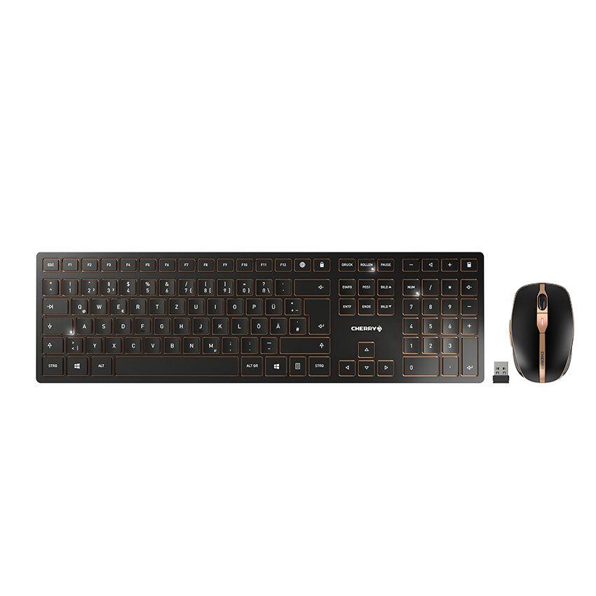 Cherry DW 9100 SLIM Wireless Desktop-Set (Tastatur und Maus,kabellos, schwarz/bronze) klaviatūra