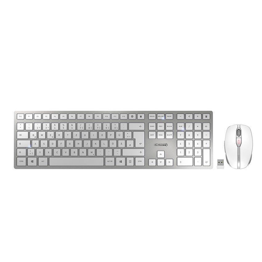 Cherry DW 9100 SLIM Wireless Desktop-Set (Tastatur und Maus,kabellos, weis/silber) klaviatūra