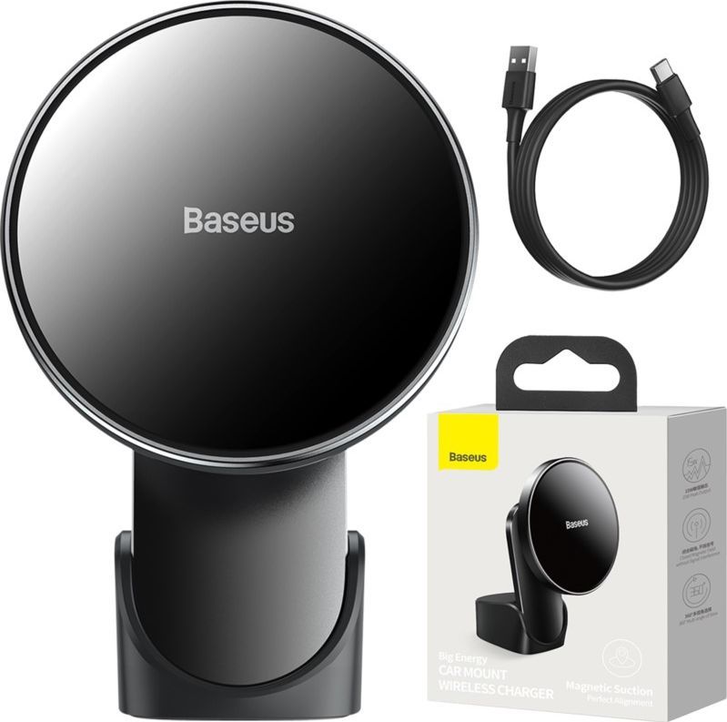 Baseus Big Energy car holder with 15W inductive charger for iPhone 12 series (black) Mobilo telefonu turētāji