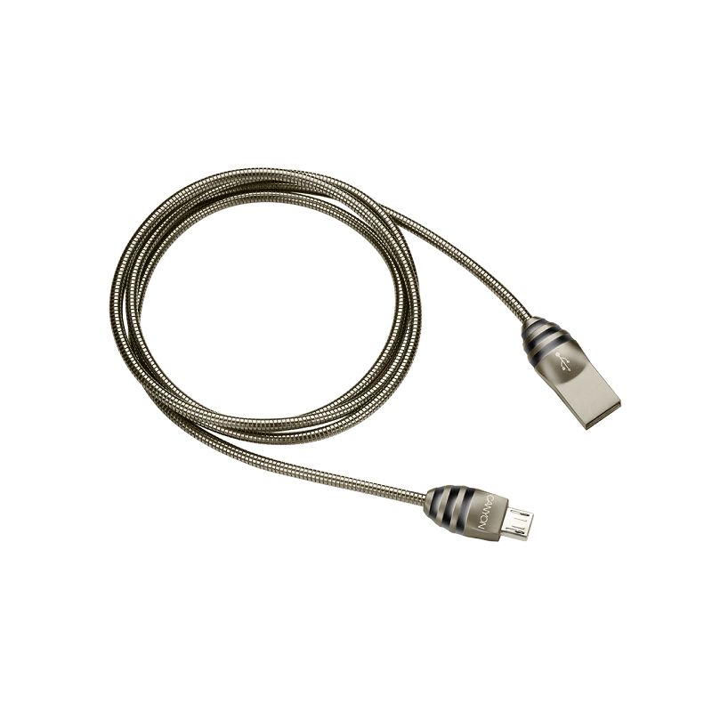 CANYON Micro USB 2.0 standard cable, Power & Data output, 5V 2A, OD 3.5mm, metallic Jacket, 1m, gun color, 0.04kg kabelis, vads