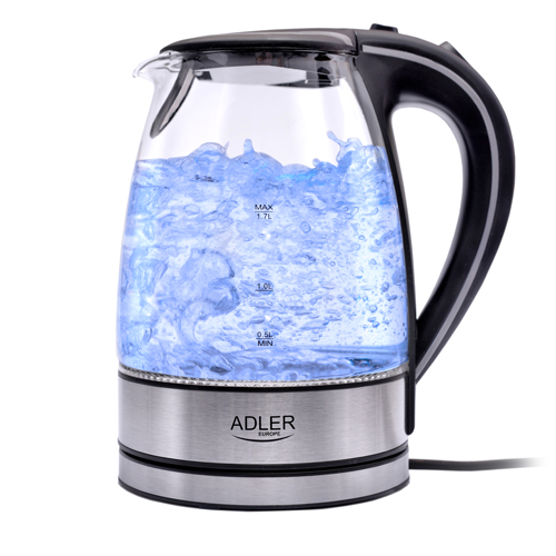 Adler AD 1225 electric kettle 1.7 L Black,Stainless steel,Transparent 2200 W Elektriskā Tējkanna