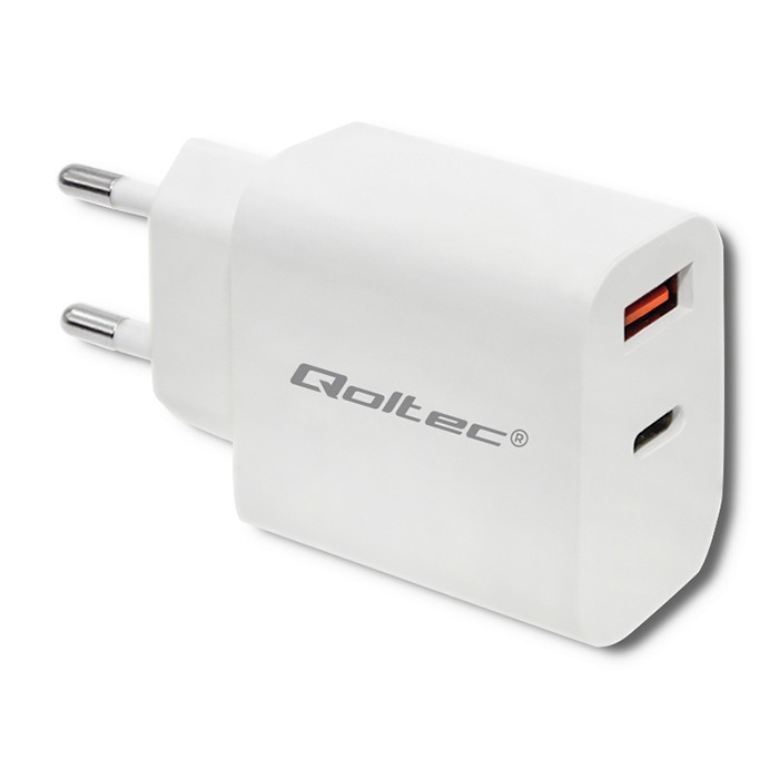 Qoltec 51714 Charger | 18W | 5-12V | 1.5-3A | USB type C PD | USB QC 3.0 | White iekārtas lādētājs