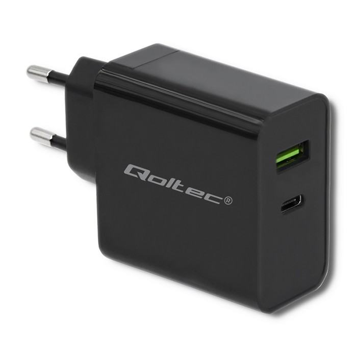 Qoltec 51717 Charger | 42W | 5-20V | 2.25-3A | USB type C PD | USB | Black iekārtas lādētājs