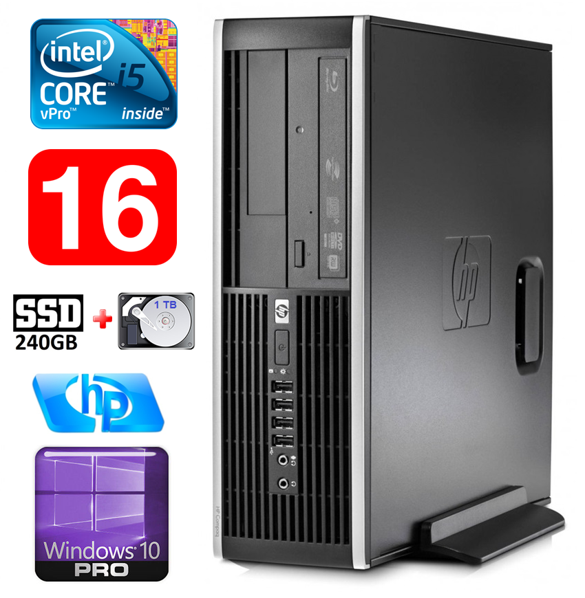 HP 8100 Elite SFF i5-650 16GB 240SSD+1TB DVD WIN10Pro (Atjaunots)