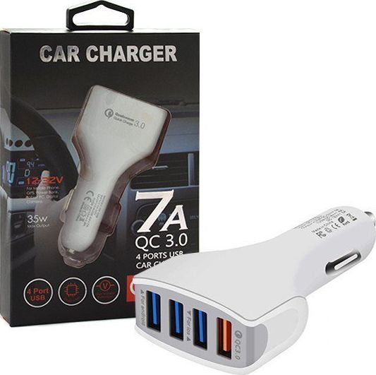 CAR CHARGER 4 X USB 7A WHITE VEGA FASTON FAST CHARGER QUICK 4XUSB 3.0 3500mAh aksesuārs mobilajiem telefoniem