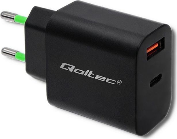 Qoltec 51713 Charger | 18W | 5-12V | 1.5-3A | USB type C PD | USB QC 3.0 | Black iekārtas lādētājs