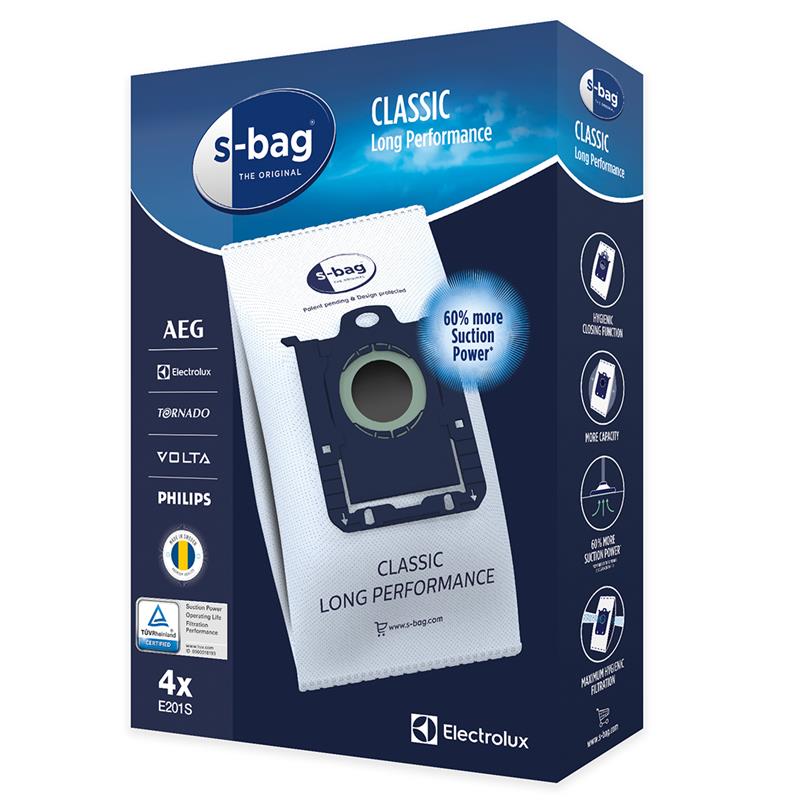 Electrolux Classic Long Performance Vacuum Cleaner Bags E201S s-bag Number of bags 4, White aksesuārs putekļsūcējam