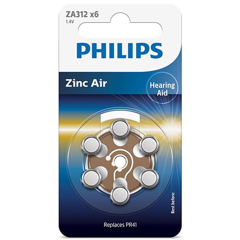 Baterijas ZA312 1.4 V Zinc Air (PR41), Philips / 6gb Baterija