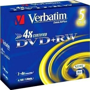 Verbatim DVD+RW 4.7 GB 4x 5 sztuk (43229) 43229 (0023942432296) matricas