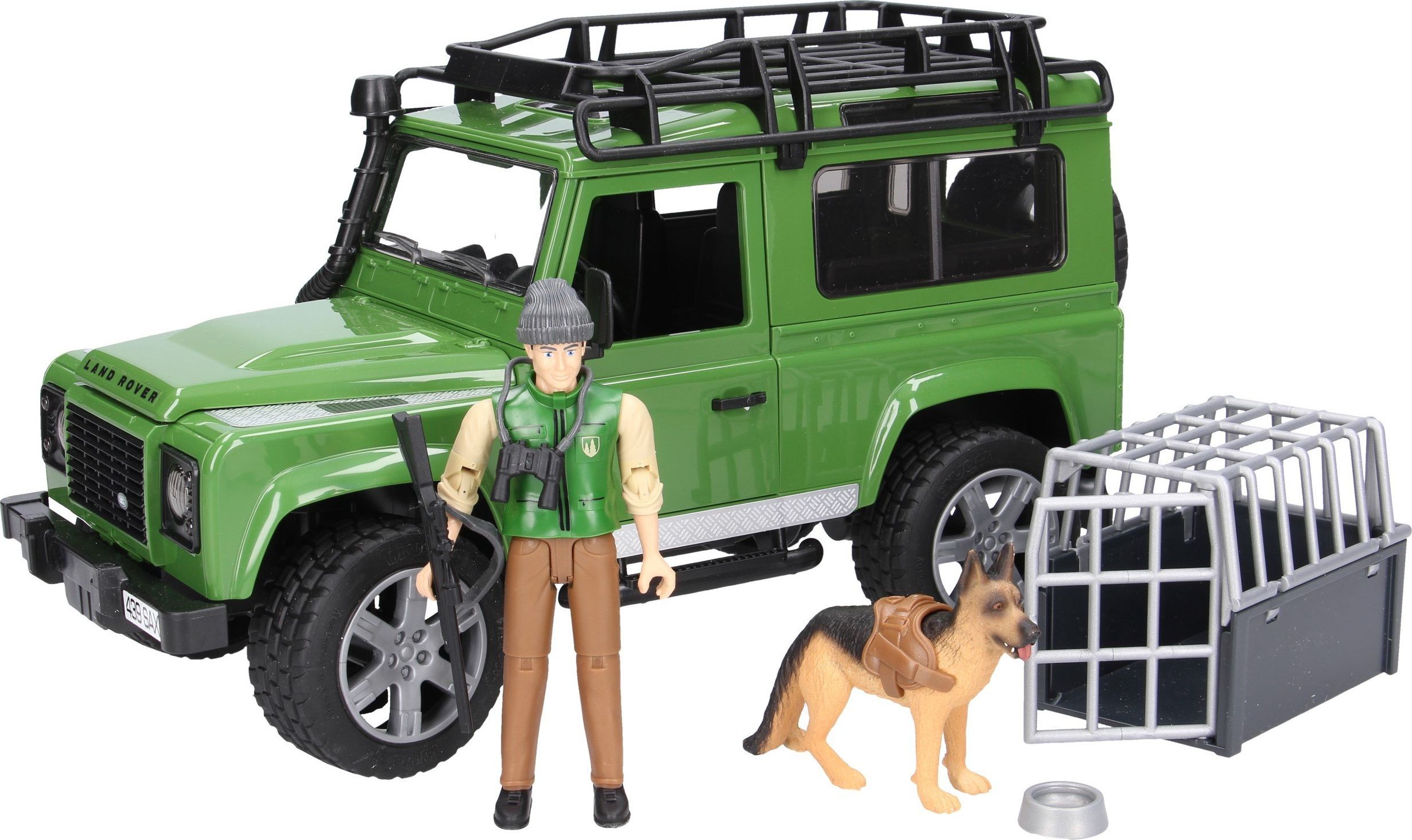 Bruder 2587 02587 Land Rover Defender Station Wagon with Forester and Dog Rotaļu auto un modeļi
