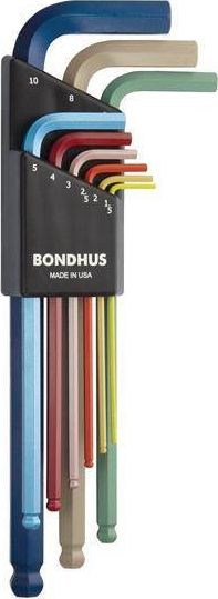 Bondhus Zestaw imbusow 1,5 - 10 BONDHUS - dlugie, z kulka, kolor [9 cz.] BO69499 (037231694999)