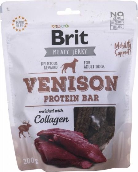 Brit BRIT MEATY JERKY Venison Protein Bar DZICZYZNA 200g BRIT-JERKY-12-200 (8595602543748) kaķu barība