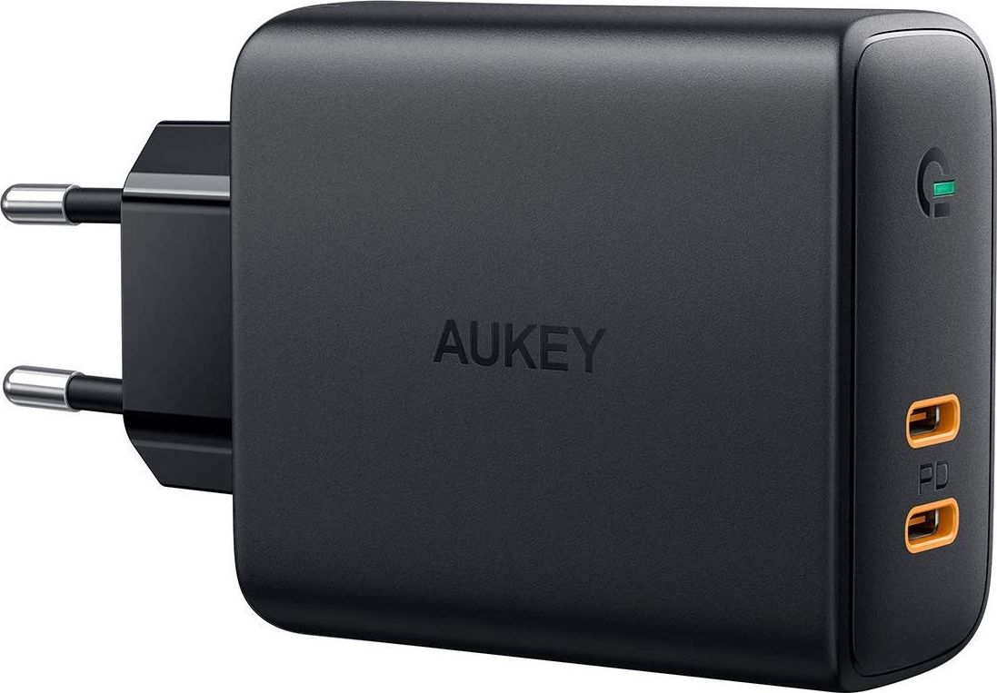 AUKEY PA-D5 GaN mobile device charger Black 2xUSB C Power Delivery 3.0 63W 6A Dynamic Detect iekārtas lādētājs